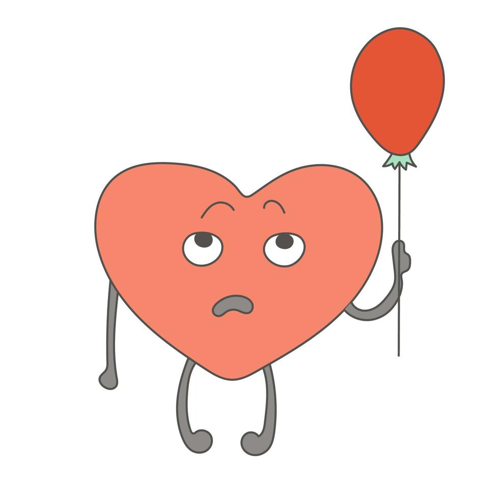 Sad heart character with a balloon vector