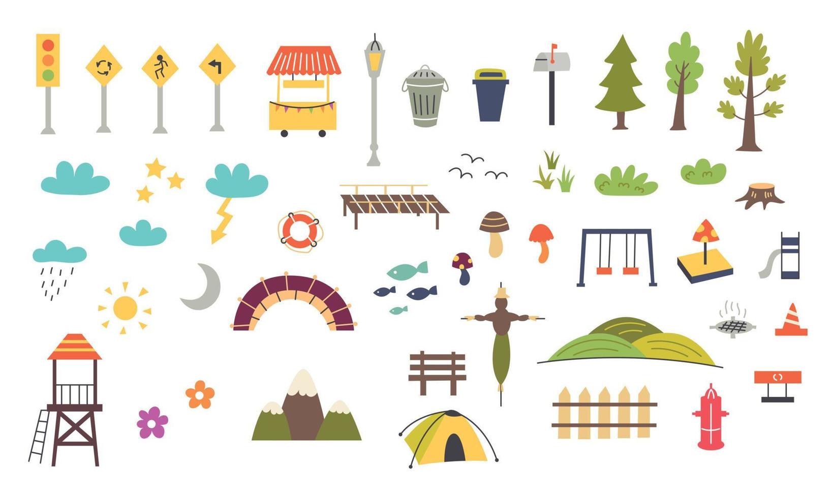 Set of decorative elements for children's map vector