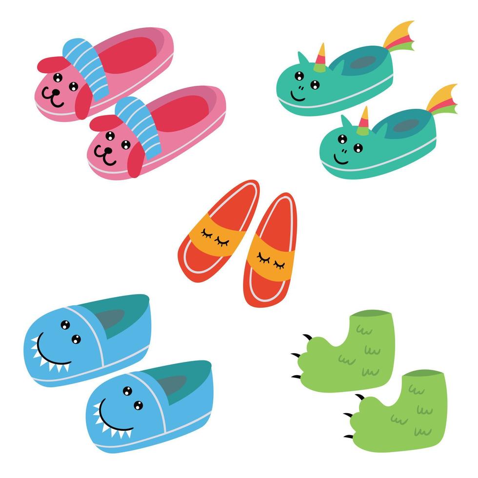 conjunto de divertidas zapatillas de pijama para niños vector