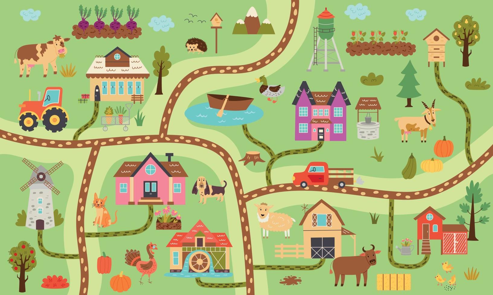 Summer horizontal rustic farm map vector