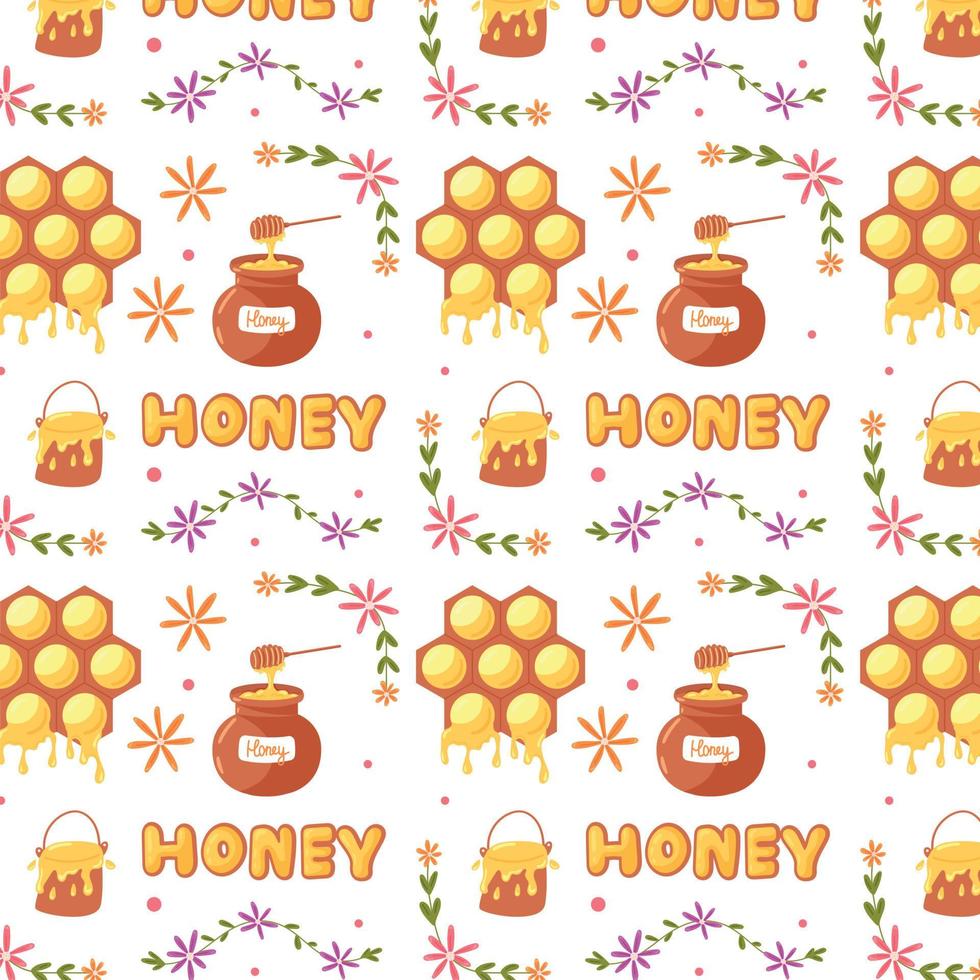 Sweet pattern honey pot and honeycomb vector