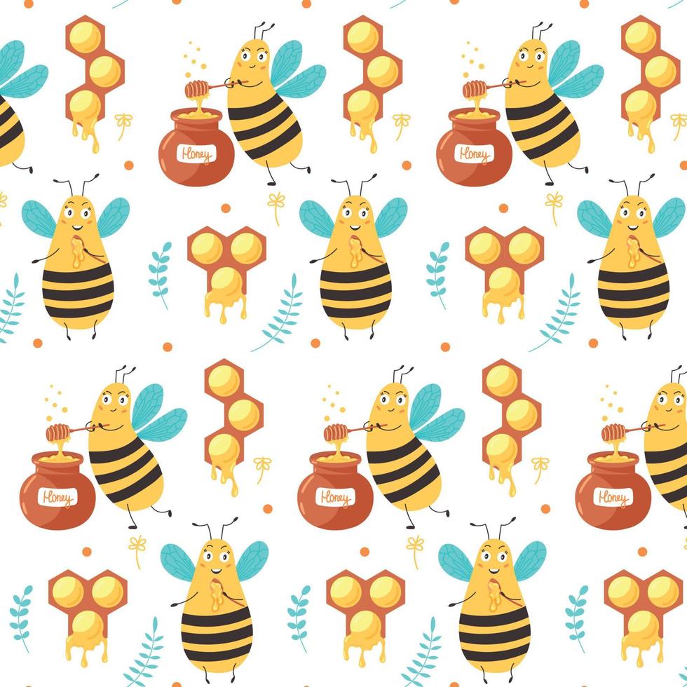 patrón dulce abeja come miel vector