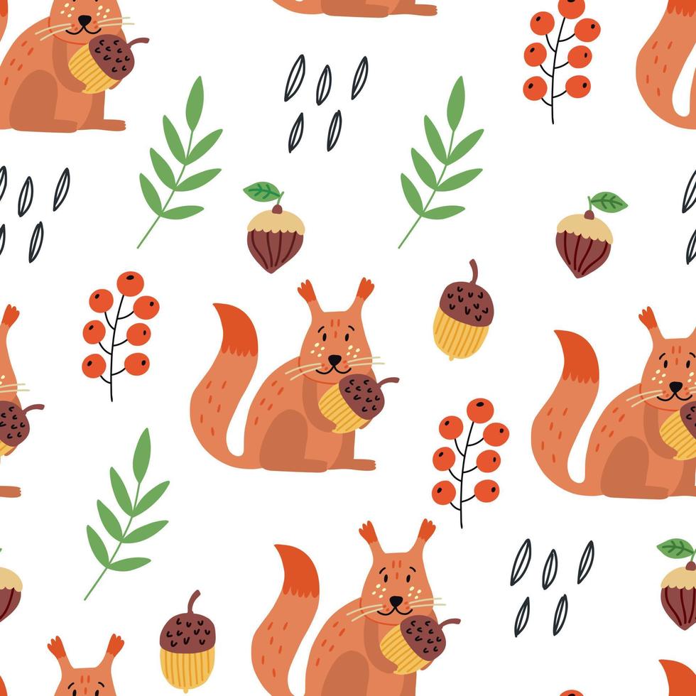 Seamless baby pattern squirrel nuts vector