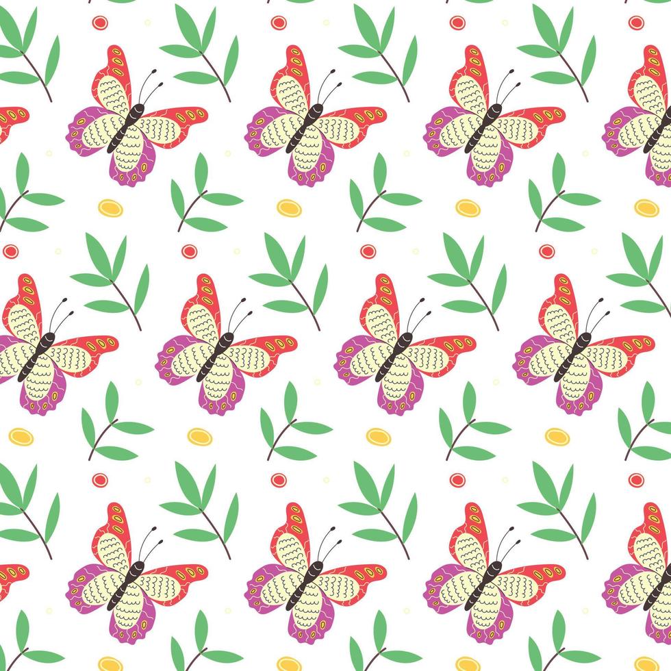 Minimalistic seamless pattern of butterflies and leaves vector