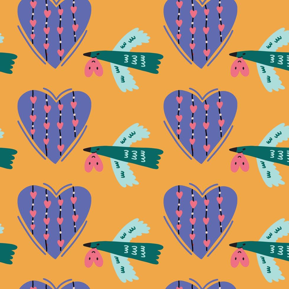 Seamless pattern bird with heart vector