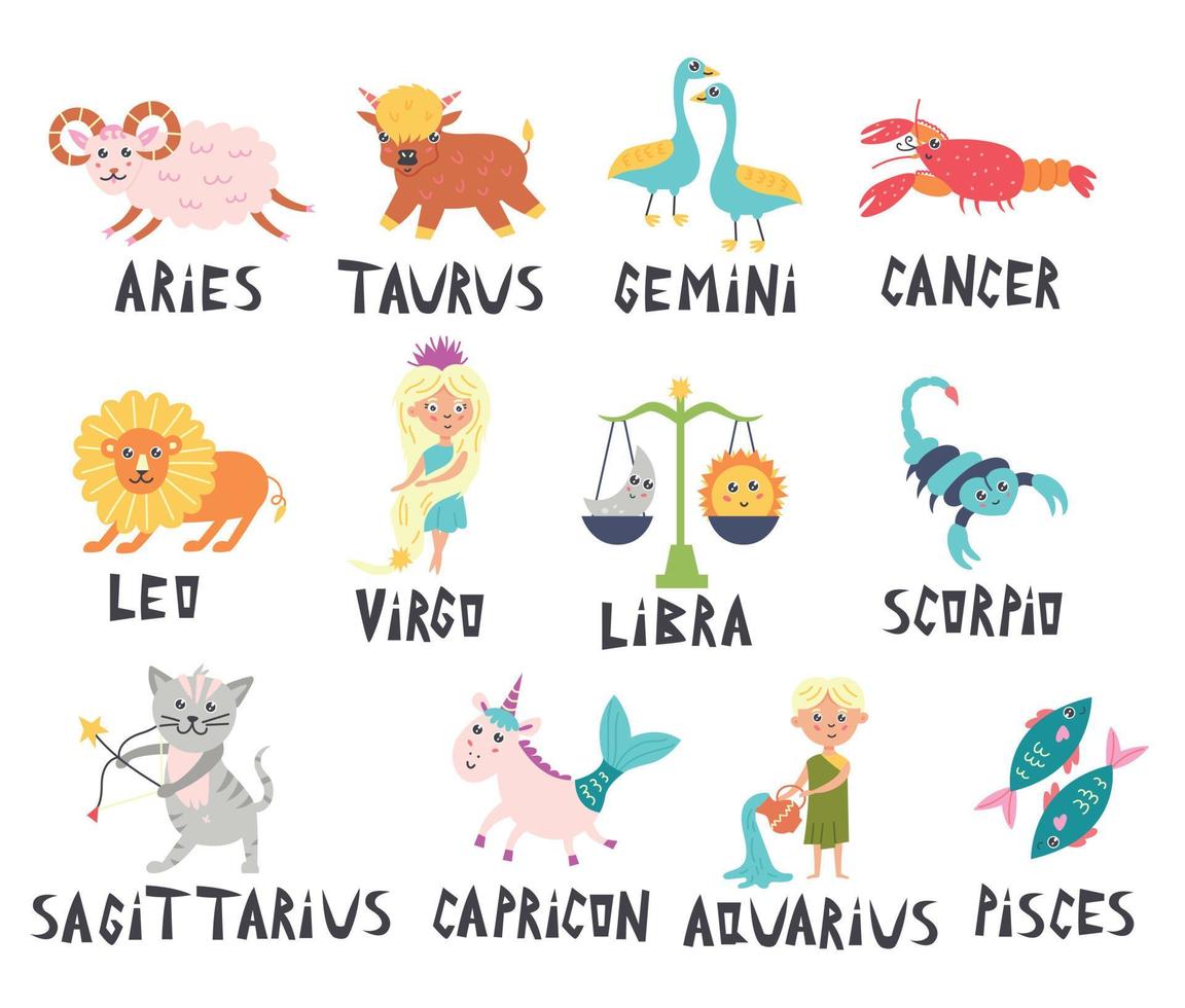 Cute characters of the zodiac signs vector