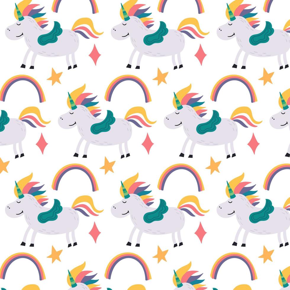 patrón mágico arcoiris y unicornio vector