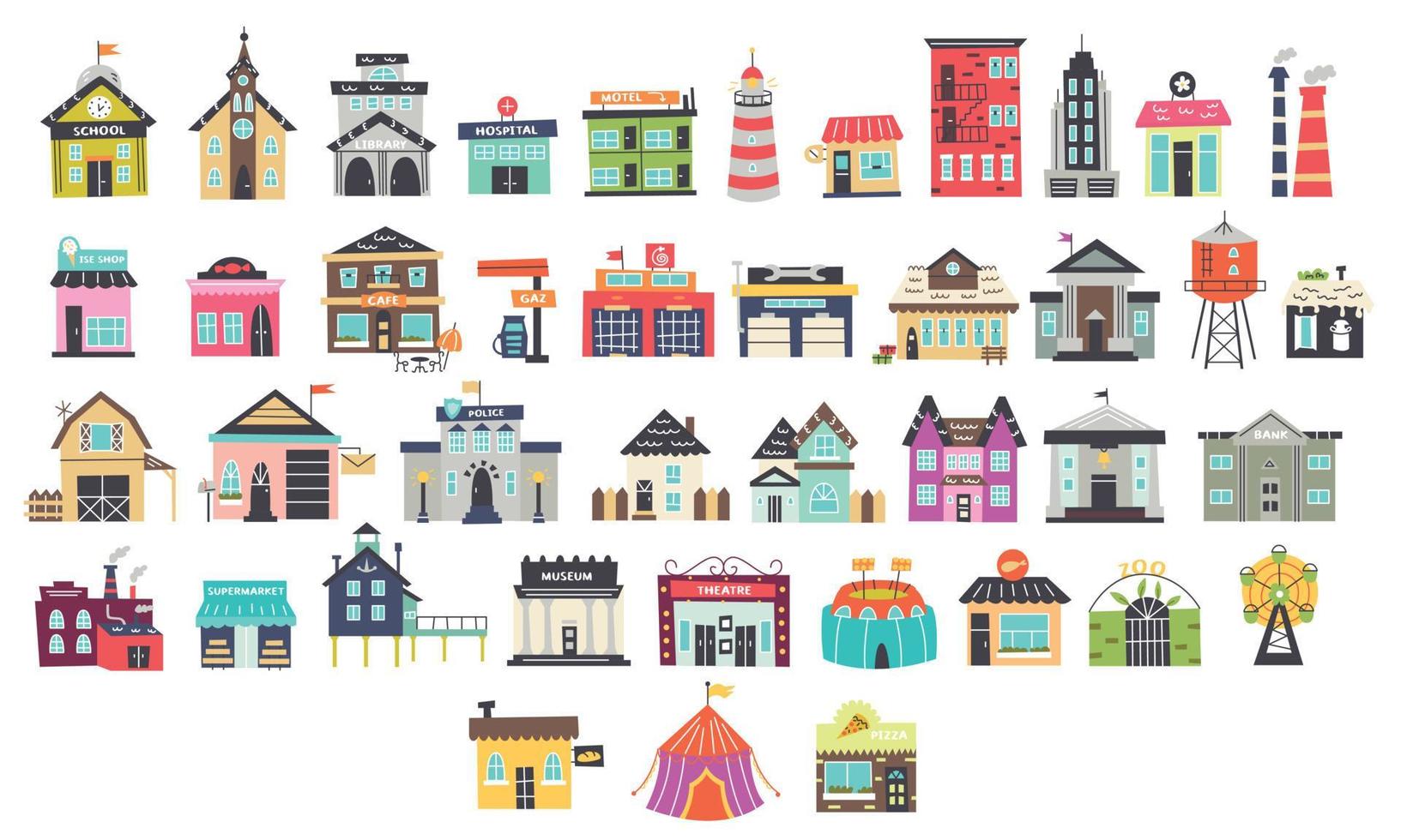 Set of vector cartoon children's buildings