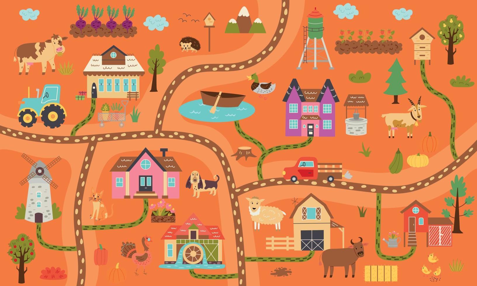 Autumn horizontal rustic farm map vector