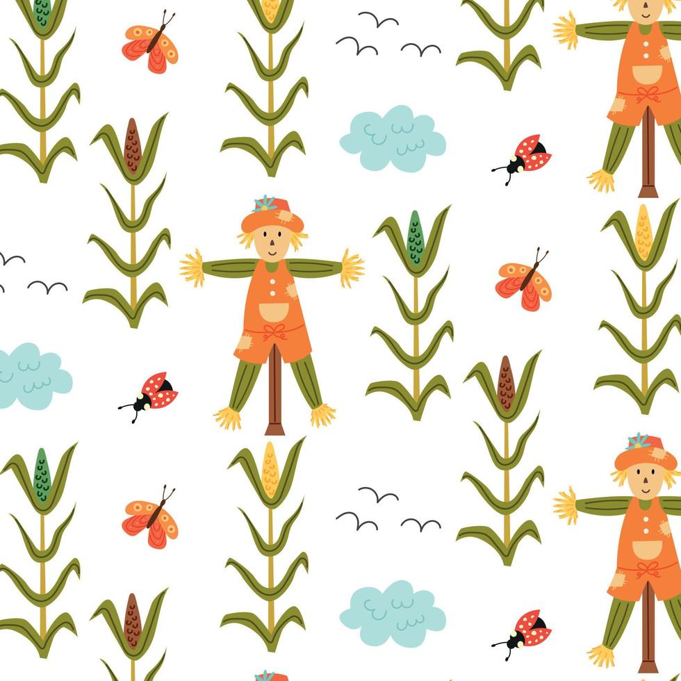 Seamless Scarecrow Corn Pattern vector