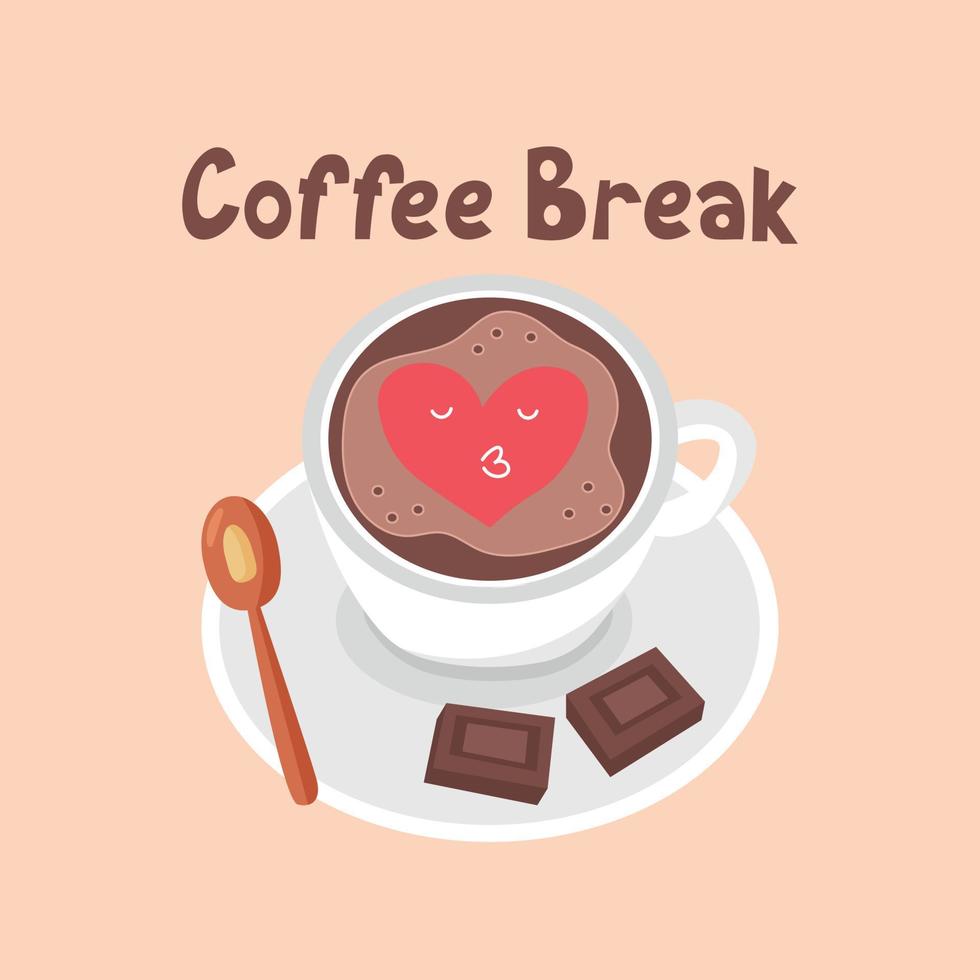 White coffee mug with chocolate and heart vector