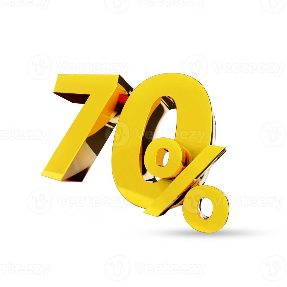 70  percent Golden symbol , 3D render photo