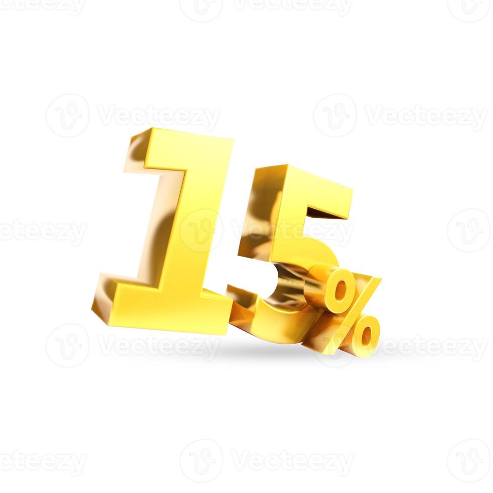 15 percent Golden symbol , 3D render photo