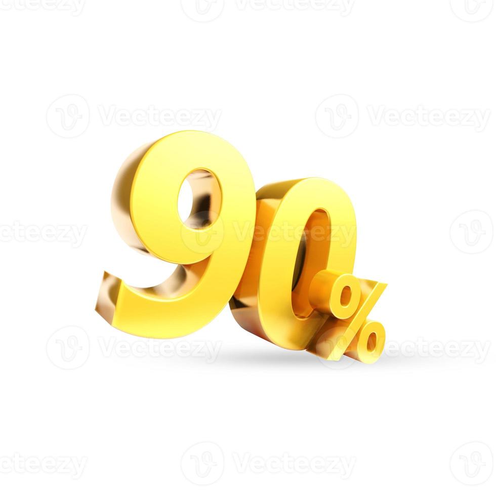 90 percent Golden symbol , 3D render photo