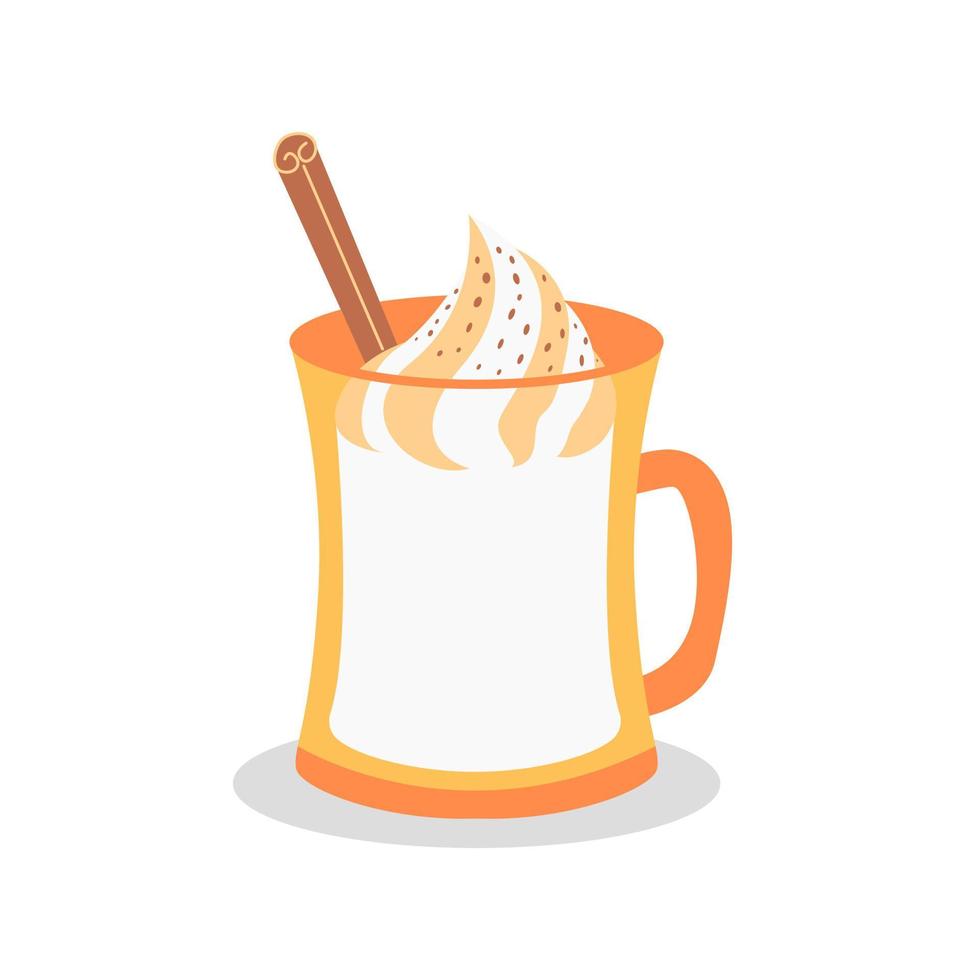 Tasty holiday drinks. Christmas party drink. Christmas Eggnog with Foam. Hot cocktail with cinnamon and creamy foam vector