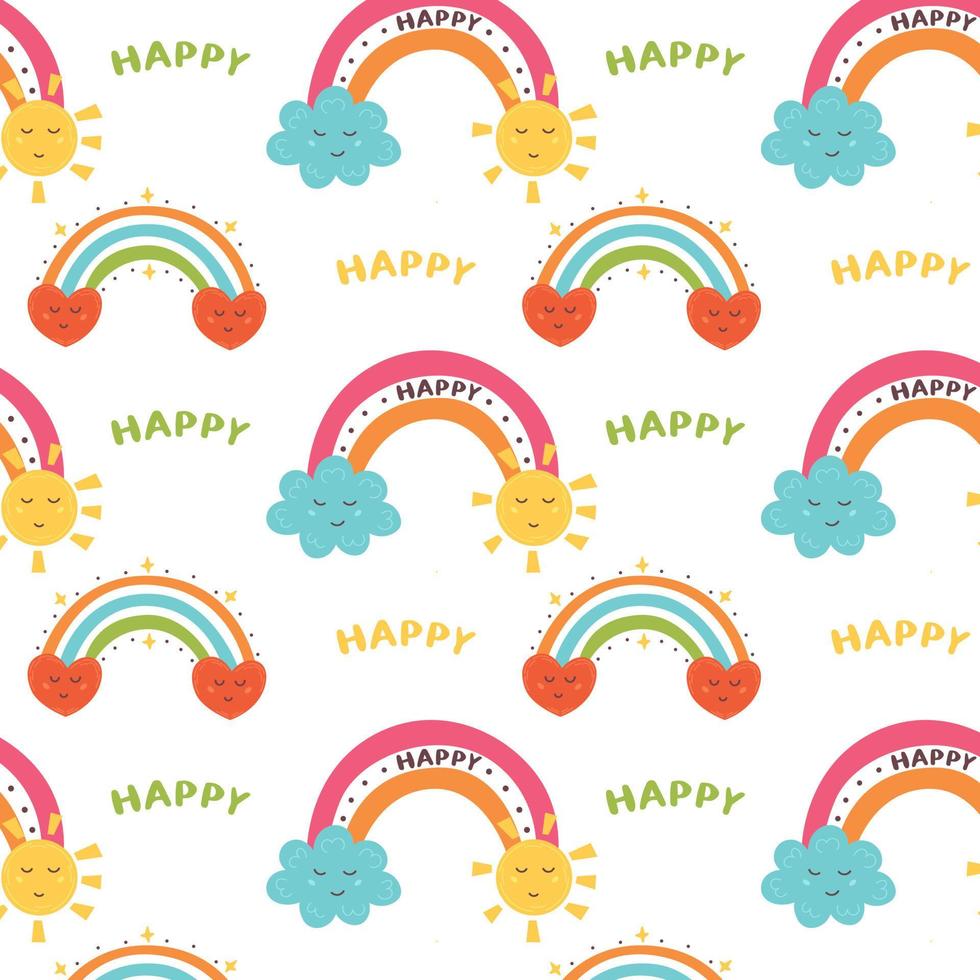 Colorful rainbow pattern with happiness vector