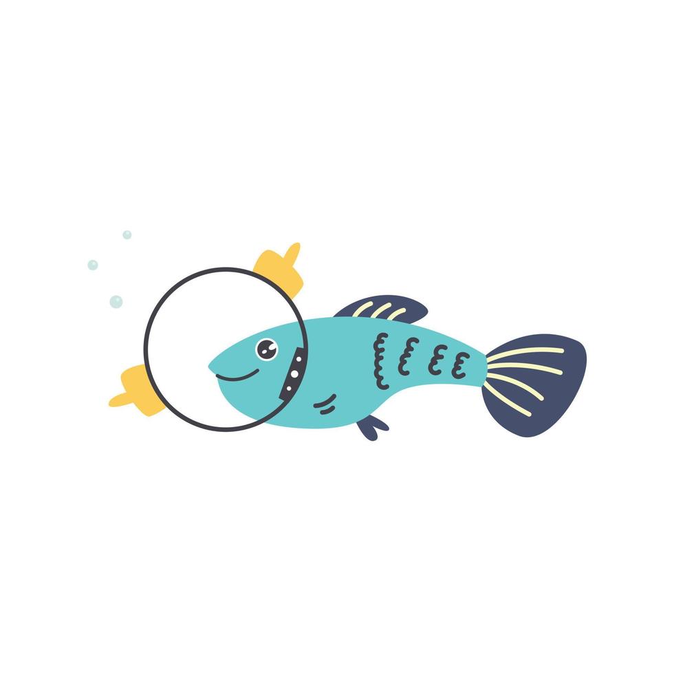 Astronaut Blue Fish vector