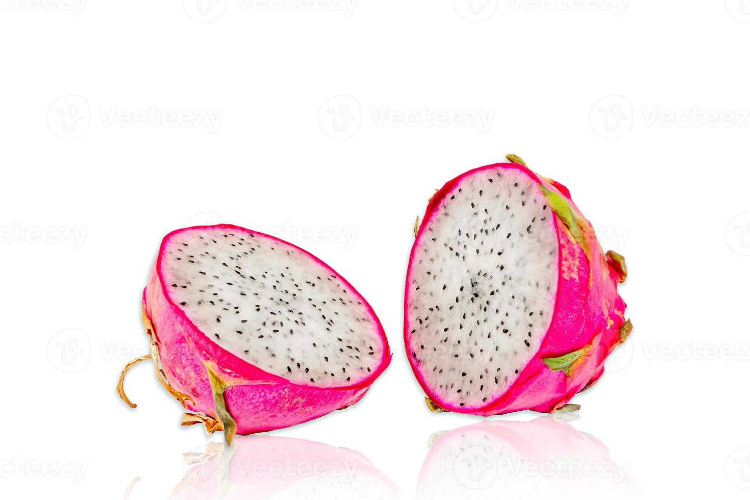 Dragon fruit piece cut in half in a white background photo