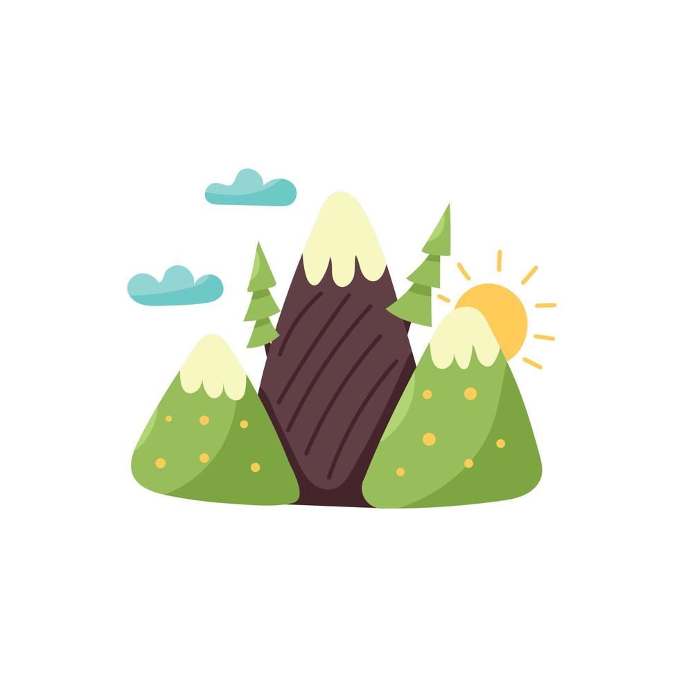 montañas de iconos vectoriales con campos y bosques vector