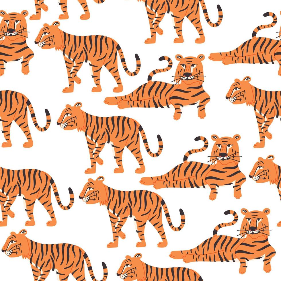 Seamless pattern striped tigers on white background vector