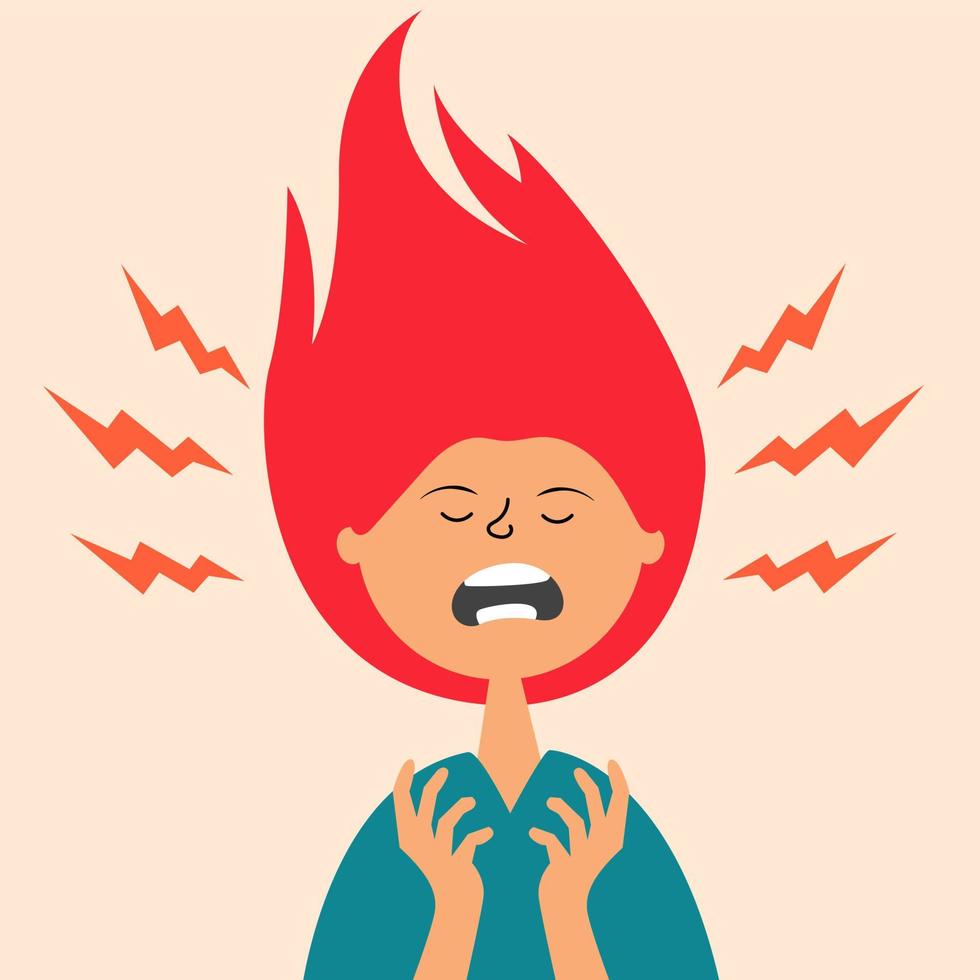 The girl is experiencing a stressful situation. Hysterical condition. Panic. Nerves on edge vector
