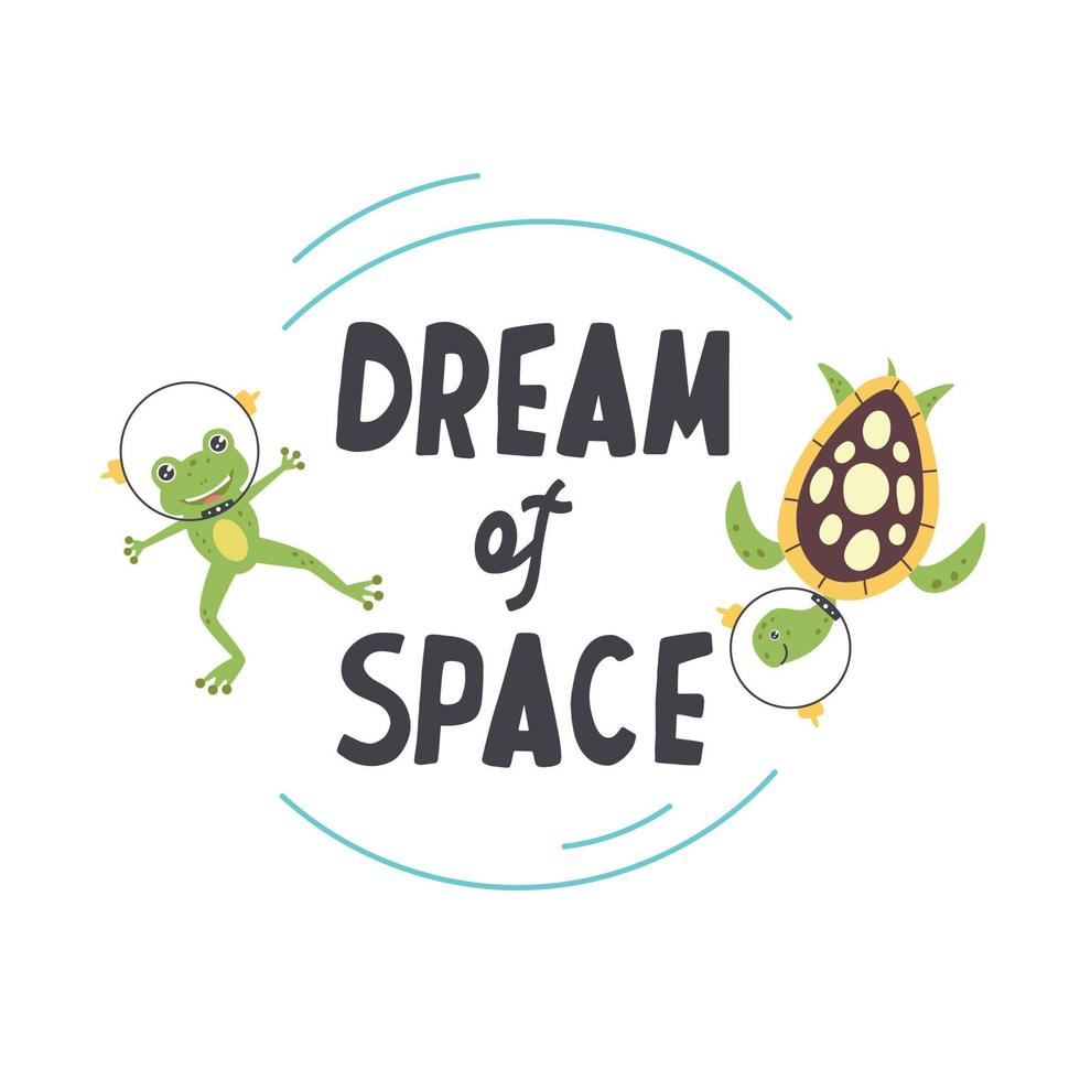 Flying animals in space astronauts turtle frog vector