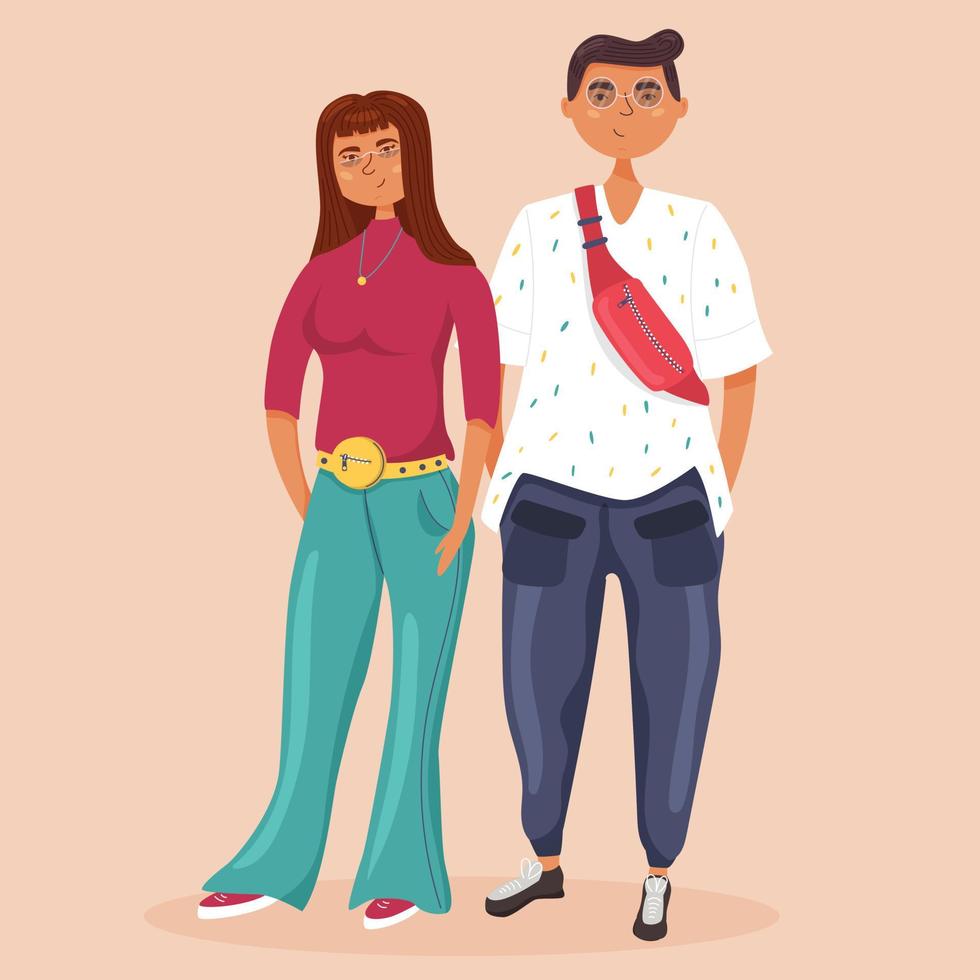 Stylish girl and a guy with a fanny pack vector