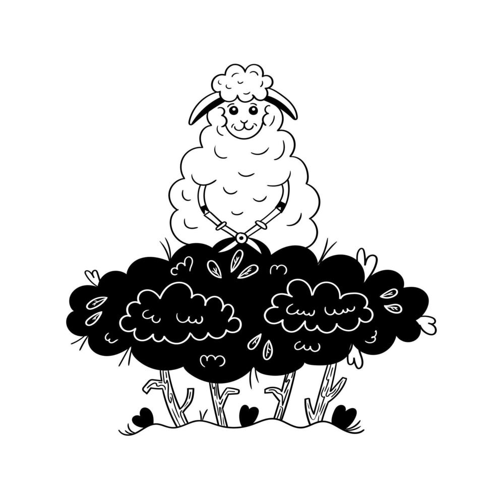 Cute lamb shears a bush vector