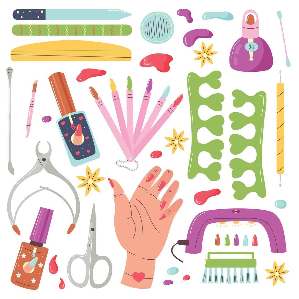 vector, conjunto, de, manicura, herramientas vector