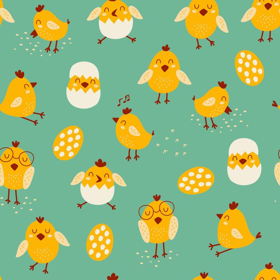 Seamless pattern with  yellow chicks. Vector illustrations