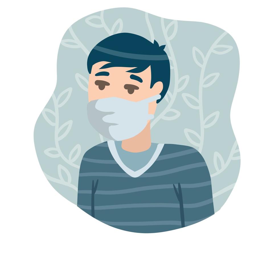 hombre con máscara médica. protección contra virus y coronavirus. vector