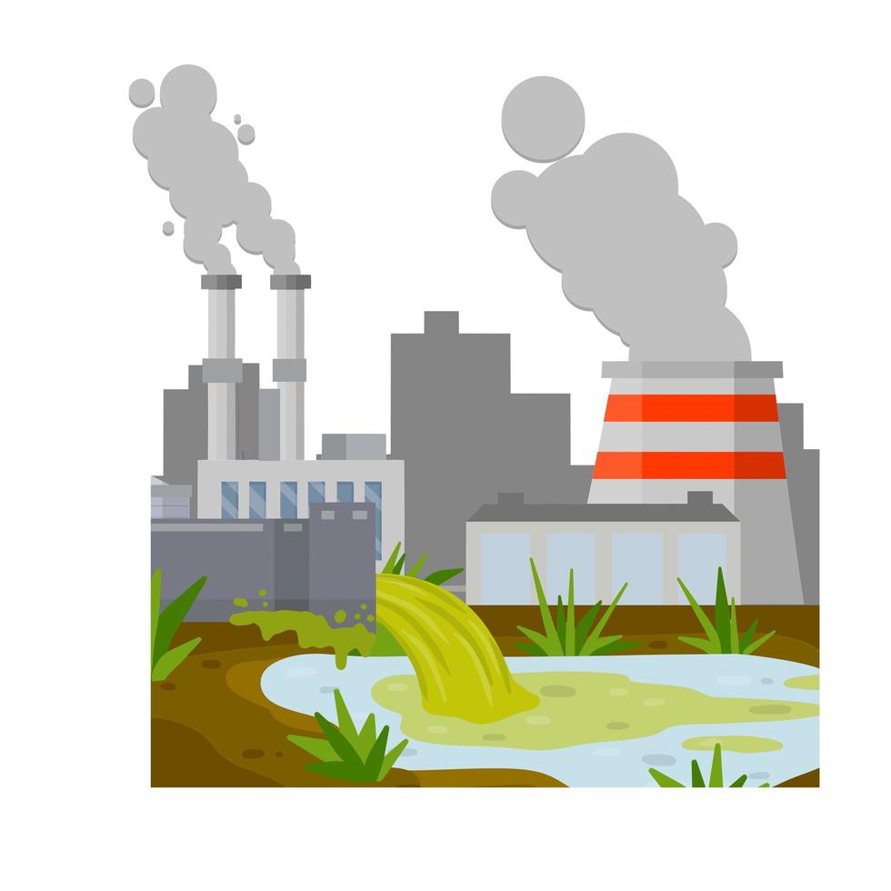 Industrial discharge from the pipe. Pollution of nature and ecology. vector