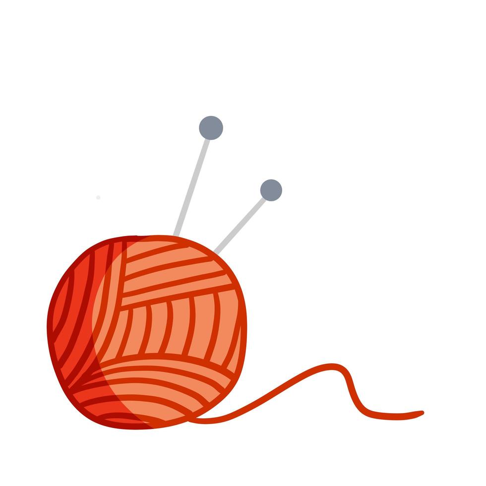 Ball of wool and thread with knitting needles. Hobby handmade. vector