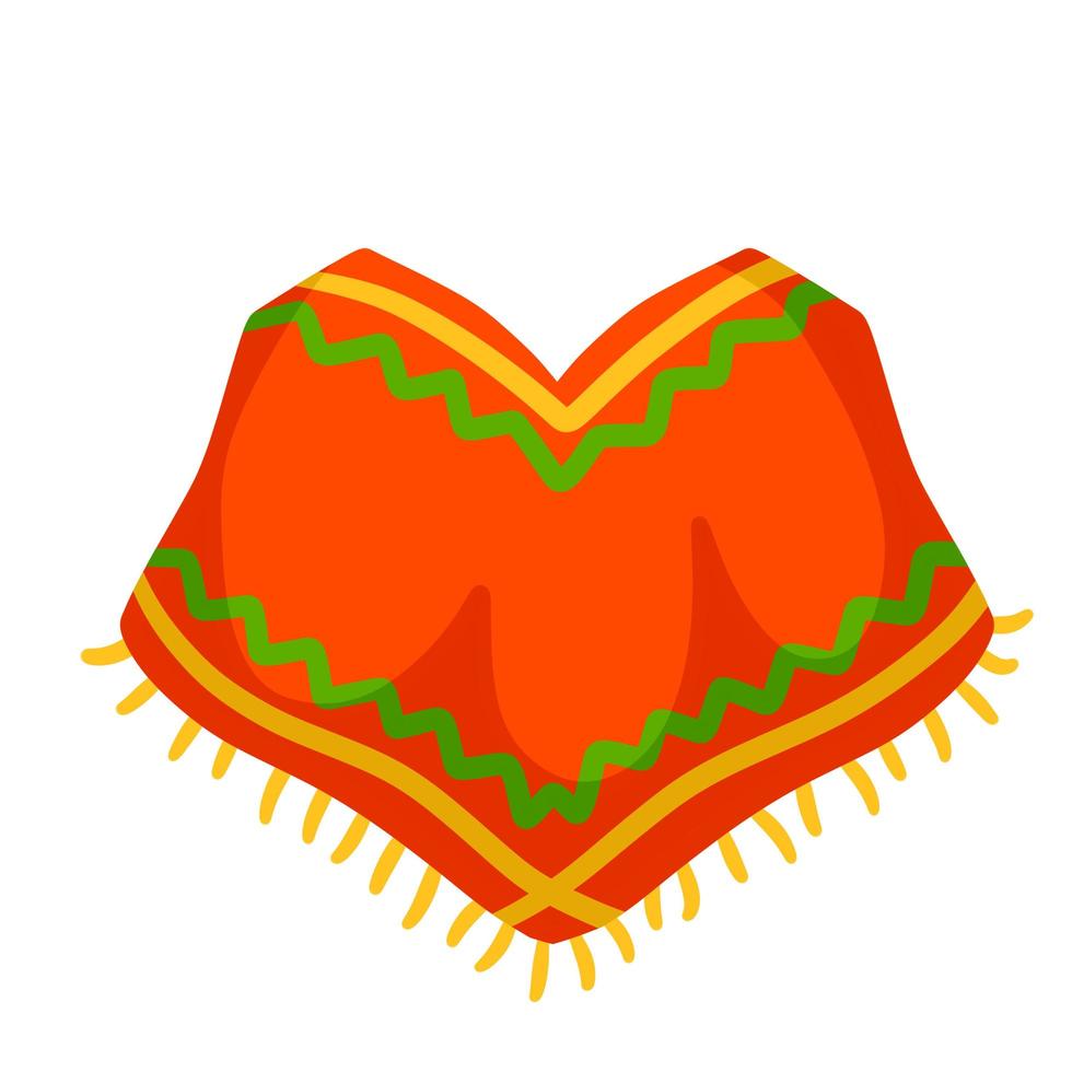 poncho. capa mexicana roja y naranja. vector