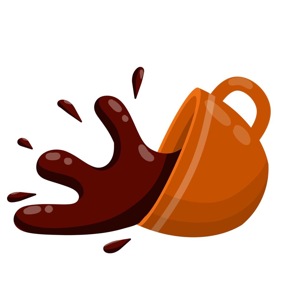 Spilled Cup of coffee. Spray and drop. Sloppy handling in kitchen. vector