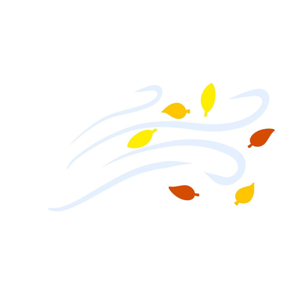 Autumn Wind. Stream of air with red and yellow leaves. Blue wavy line. vector