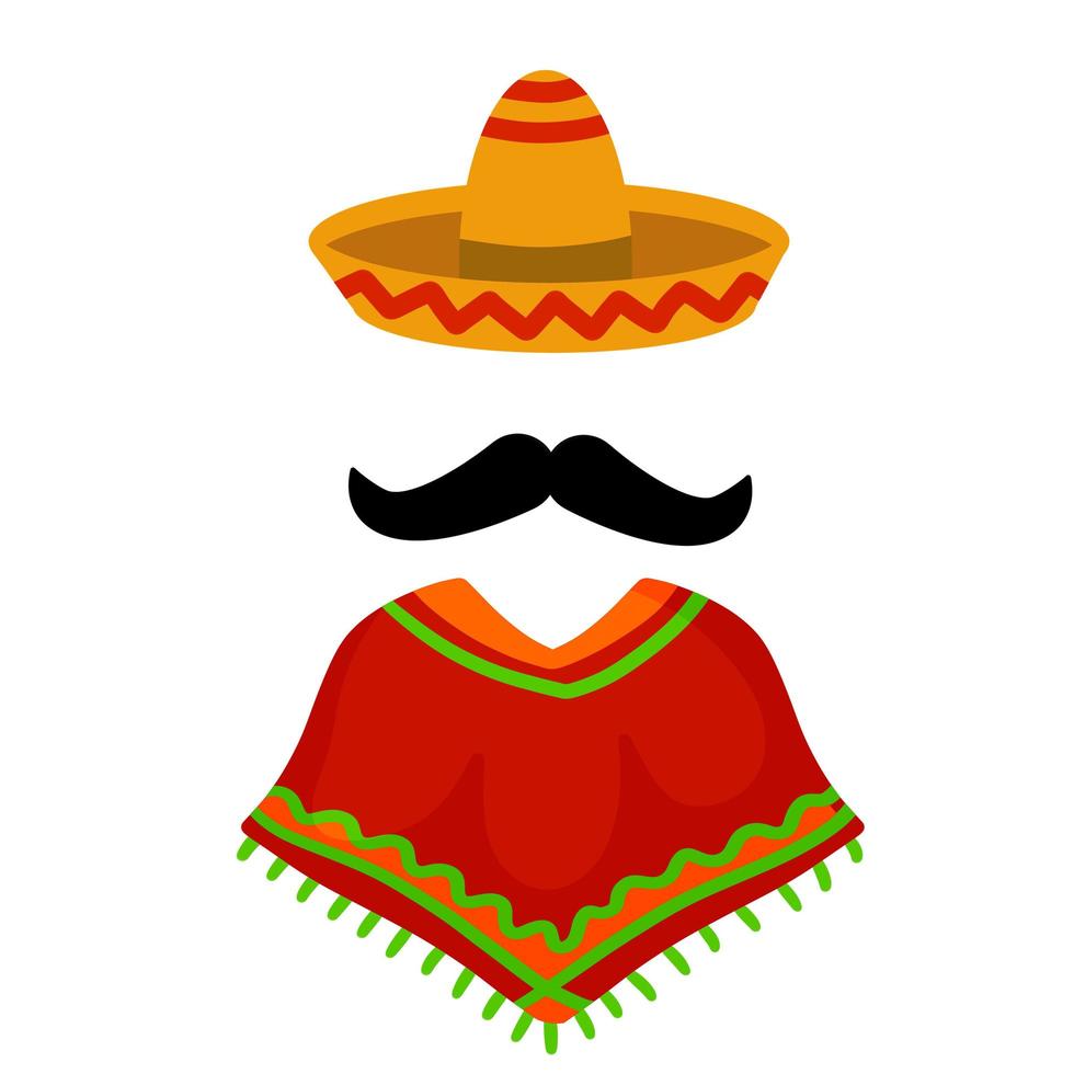 Poncho. Red and orange Mexican Cape. vector