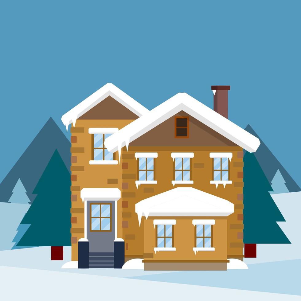 Winter home. Suburban building with snowdrifts on the natural landscape vector