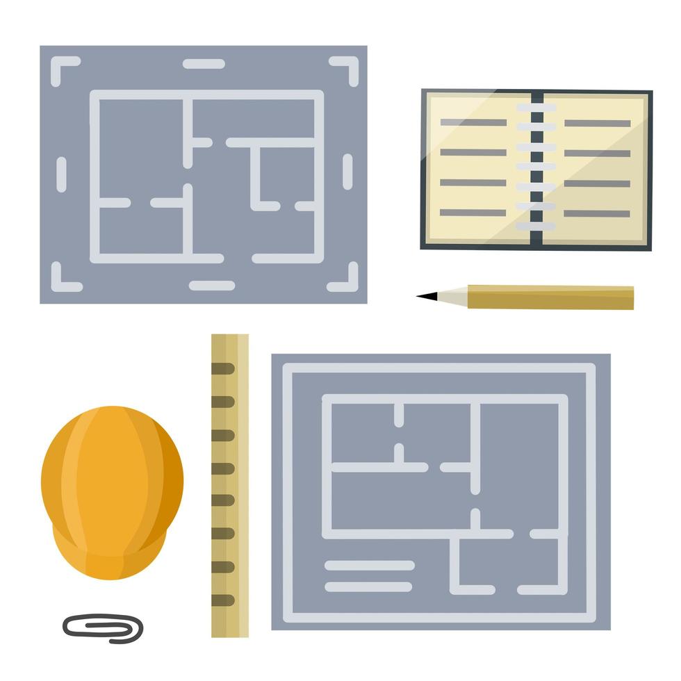 Dibujo de construcción. plan azul en papel. plano de la casa. vector