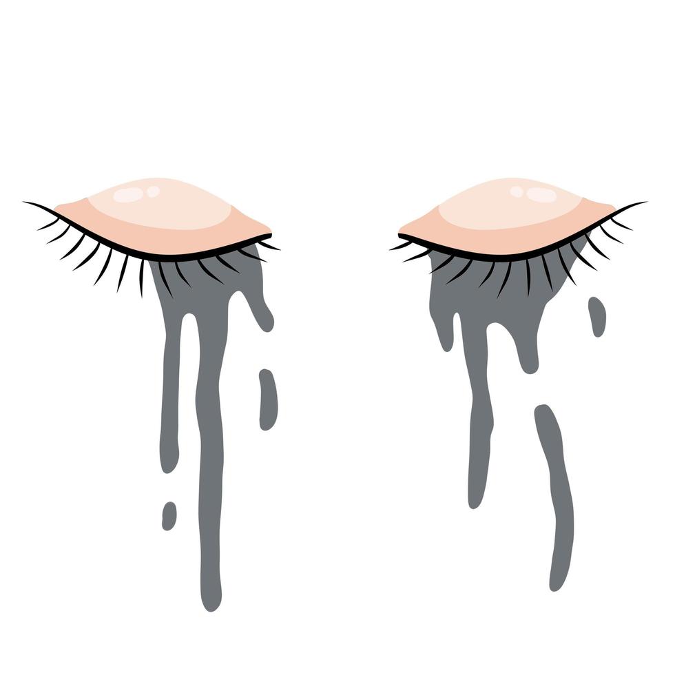 Two Crying eye. Smeared mascara. vector