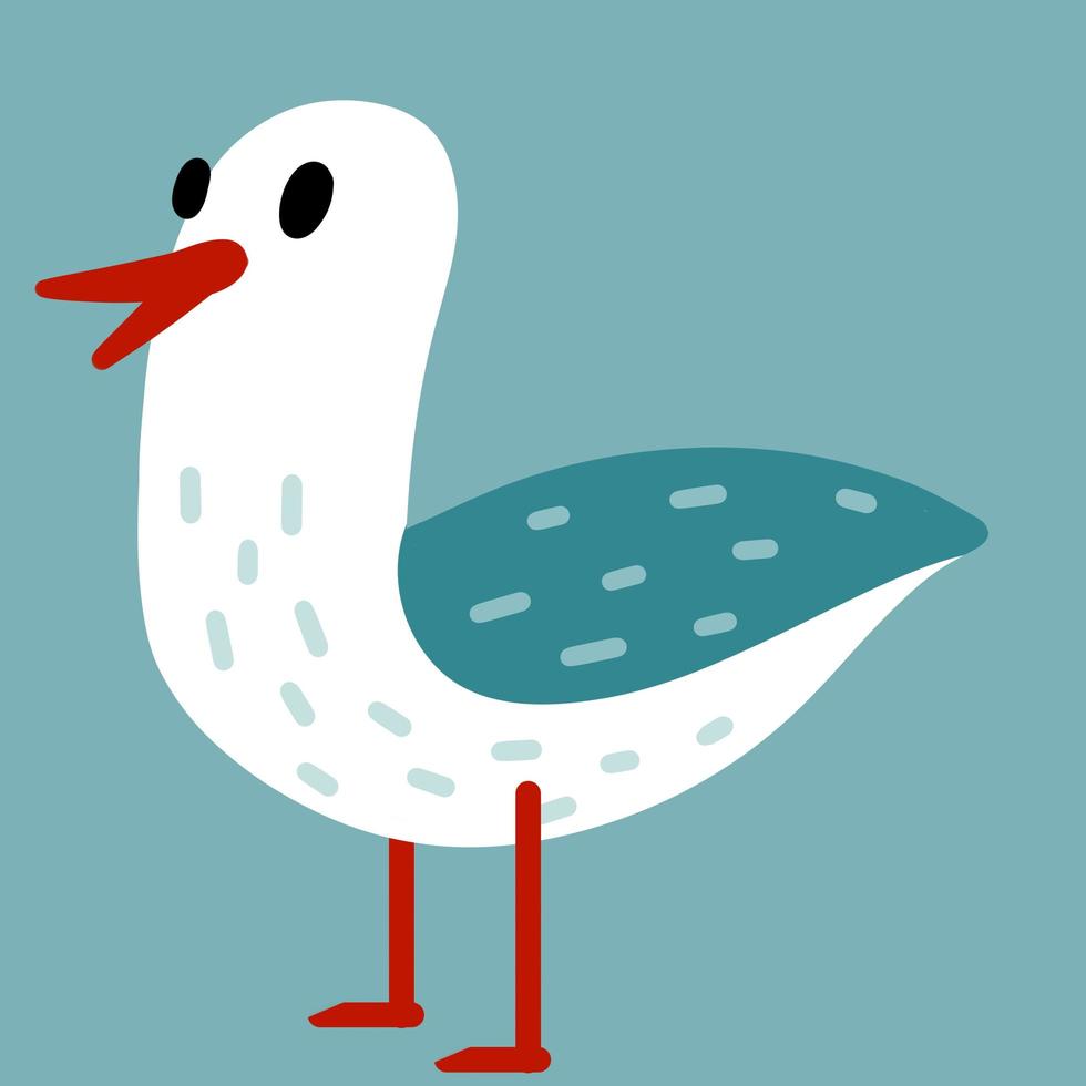 gaviota. pájaro de mar blanco y azul. dibujo infantil de gaviota. vector