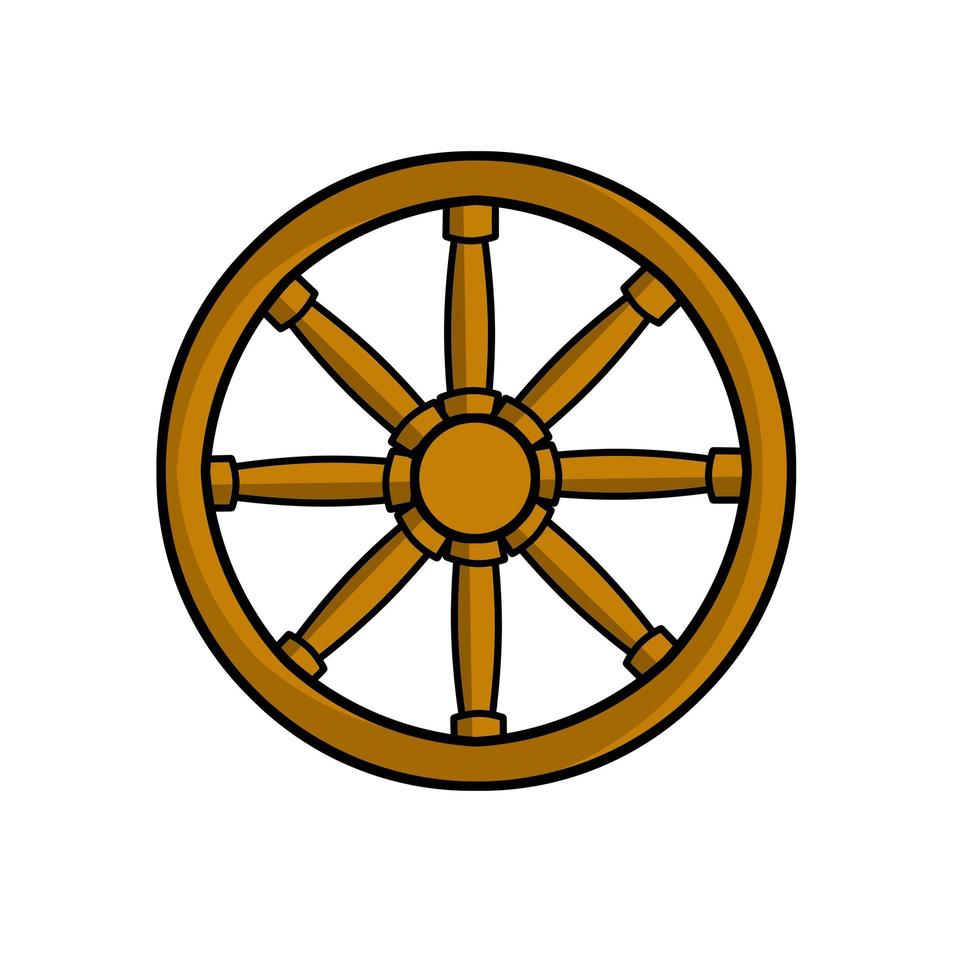 Old wooden cart wheels. Brown Detail of wagon with cracks. vector