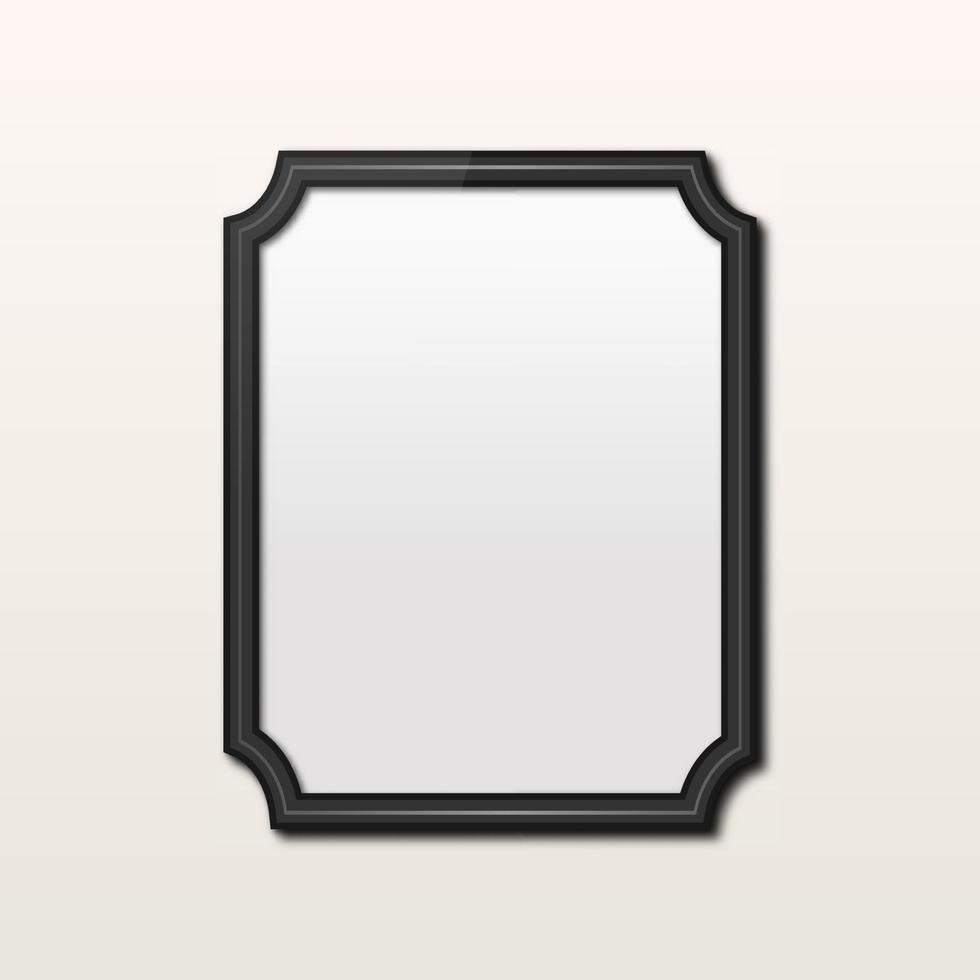 Realistic rectangle black frame isolated on grey wall. Vintage photo frame. vector