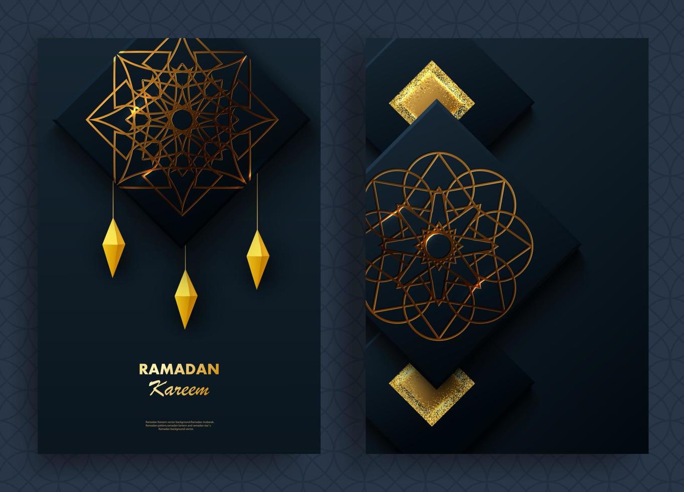 Creative modern design with geometric arabic gold pattern on textured background. Islamic holy holiday Ramadan Kareem. Greeting card or banner. Vector illustration