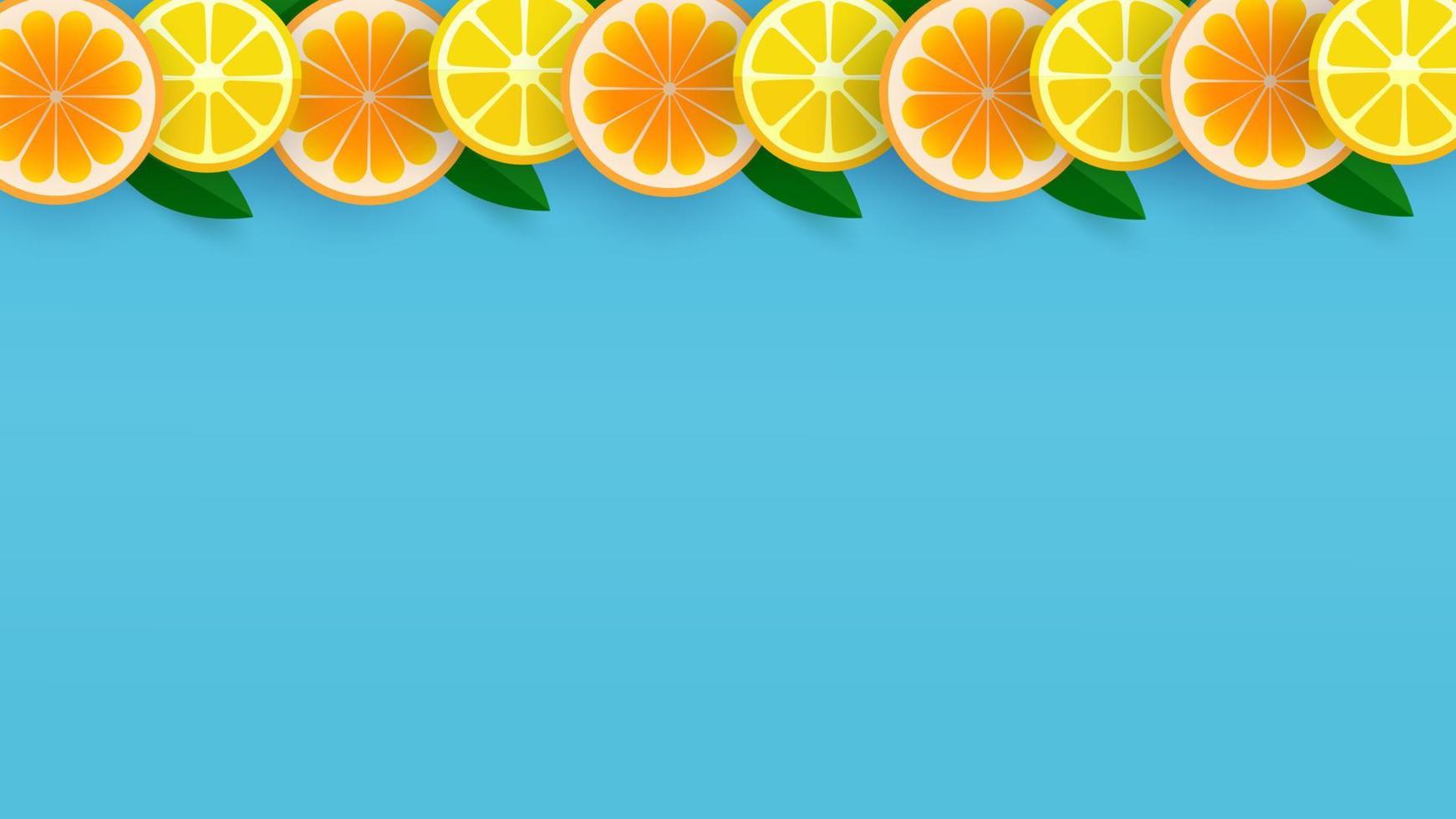 Summer composition of yellow lemon slice on a bright blue background. Minimal concept.Vector illustration. vector