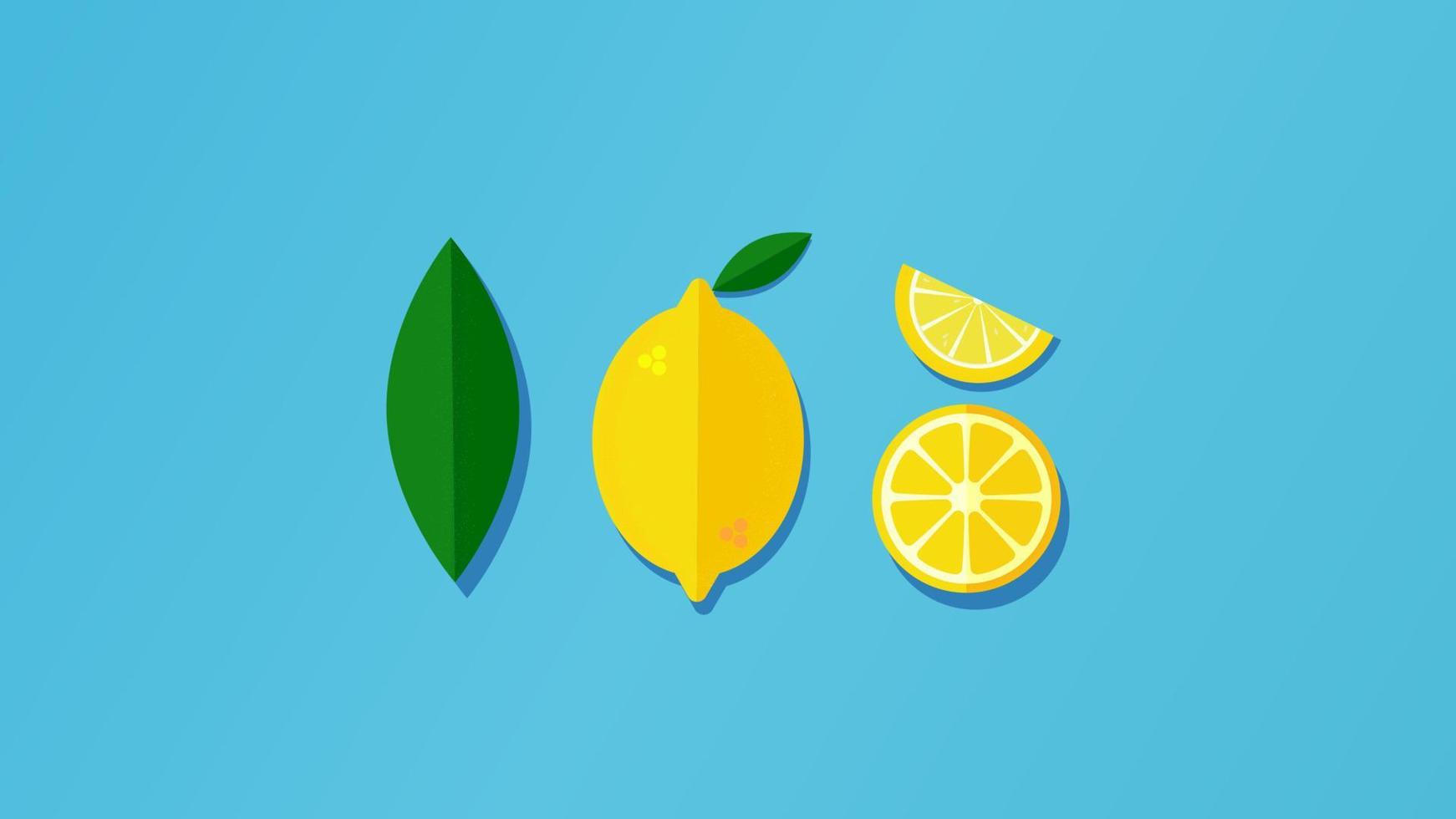 Summer composition of yellow lemon slice on a bright blue background. Minimal concept.Vector illustration. vector