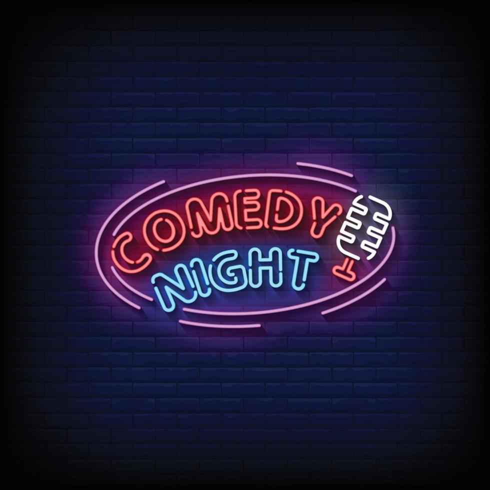 Comedy Night Neon Signs Style Text Vector