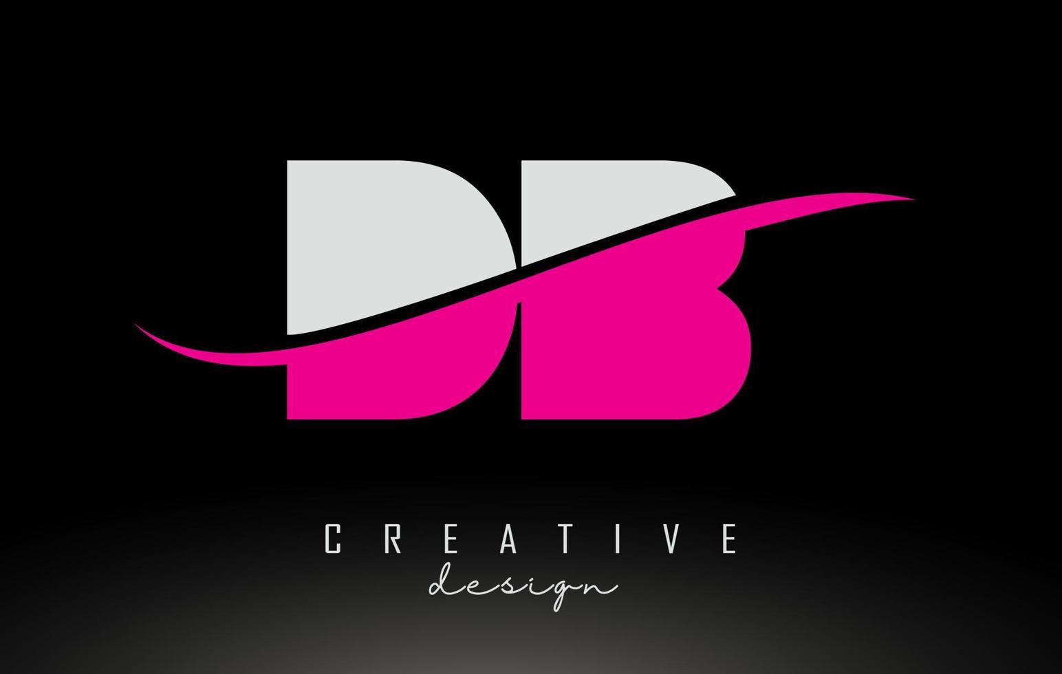 DB D B White and Pink Letter Logo with Swoosh. vector