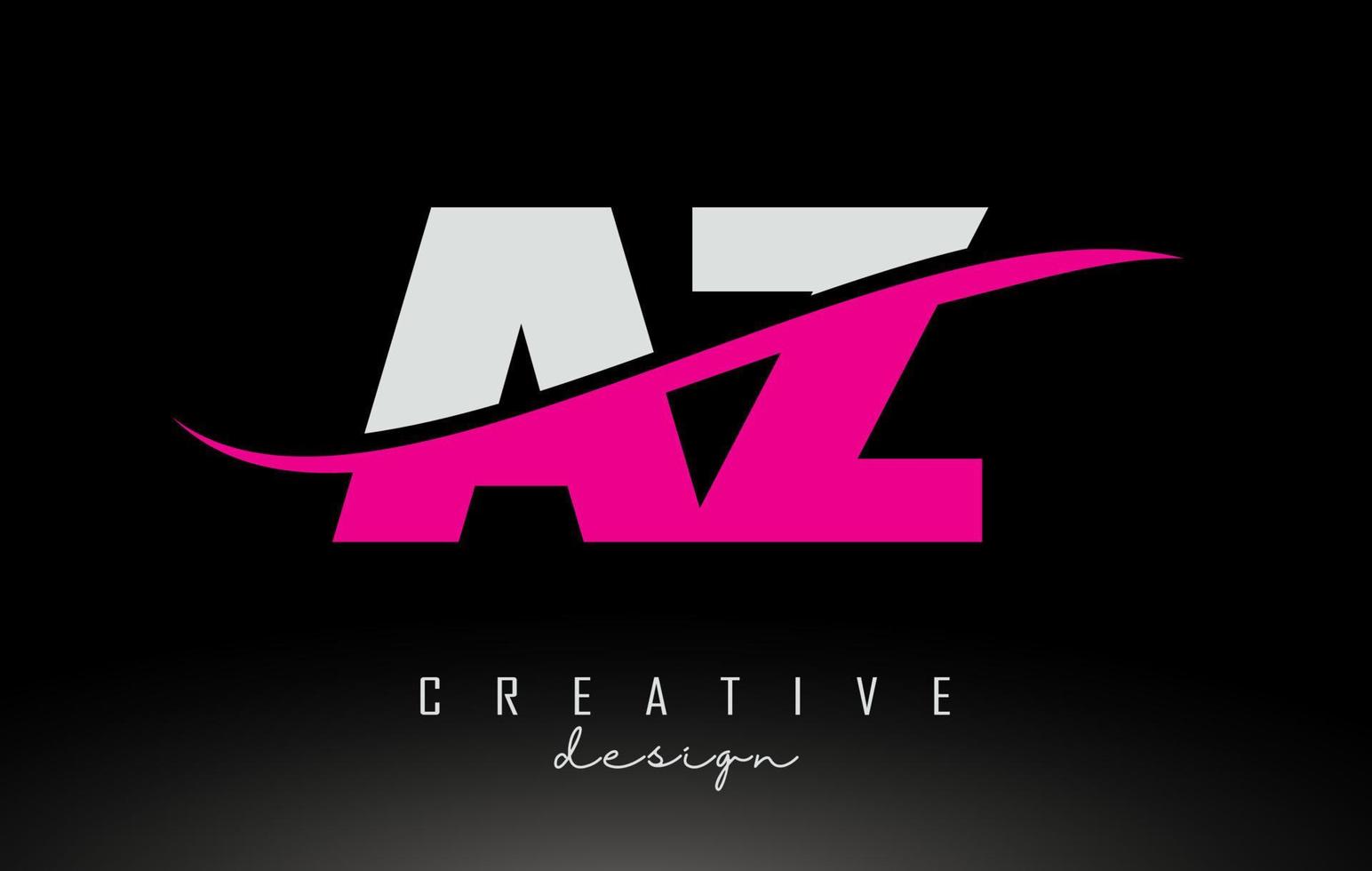 AZ A Z White and Pink Letter Logo with Swoosh. vector