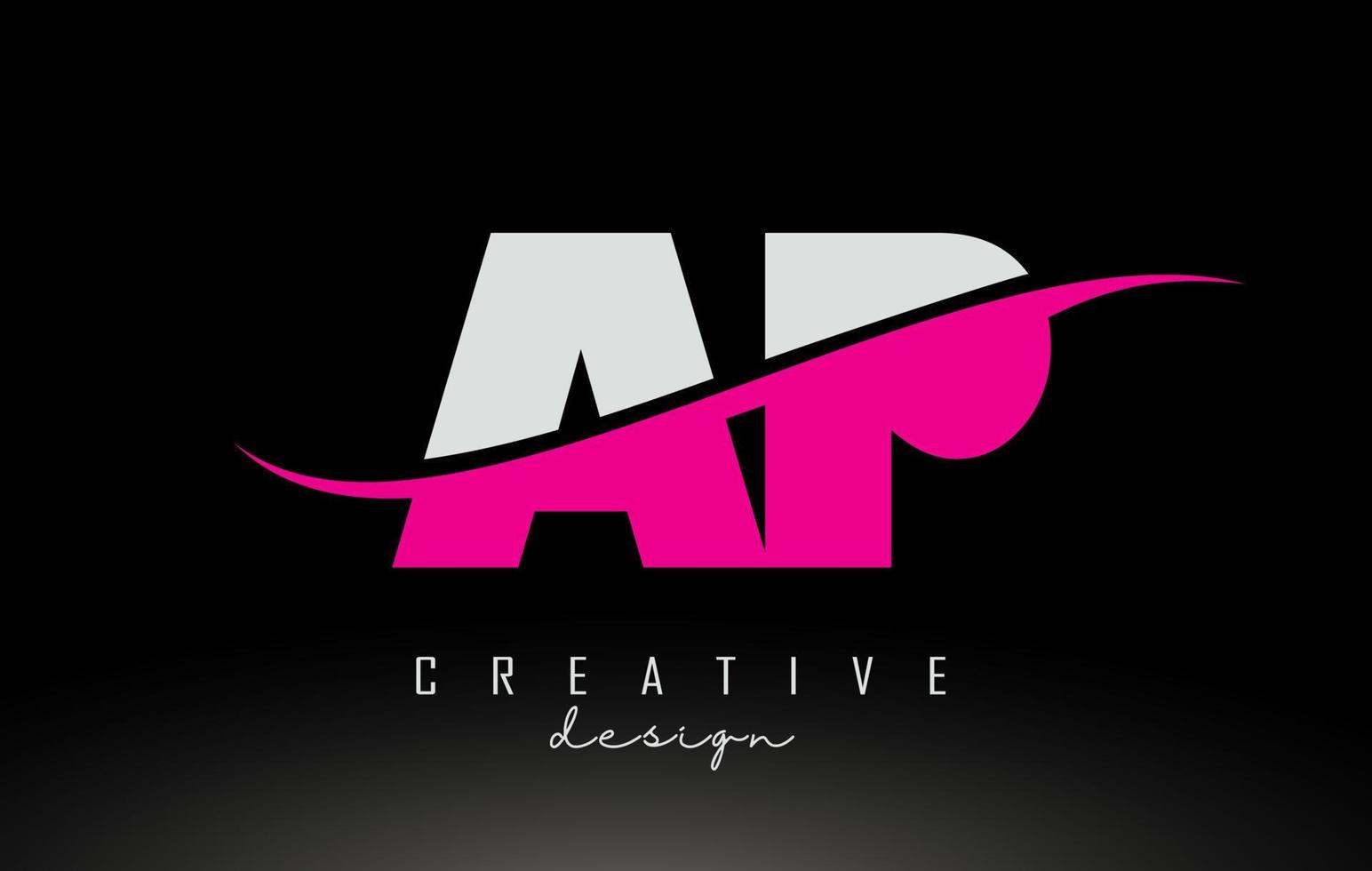 AP A P White and Pink Letter Logo with Swoosh. vector
